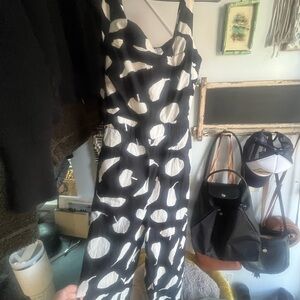 FRNCH Black and White Polka Dot Jumpsuit Wide-Leg Sleeveless